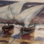 Boote am Strand (2015, Studie, 20 x 30 cm, Öl auf Pappe)