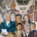 Goethe liest (2019, 145 x 150 cm, Öl auf Leinwand) 